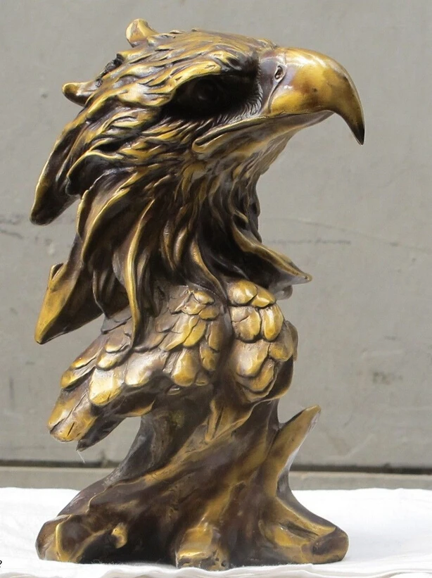 

002701 10"Chinese China Bronze copper handwork ART animal eagle hawk head statue