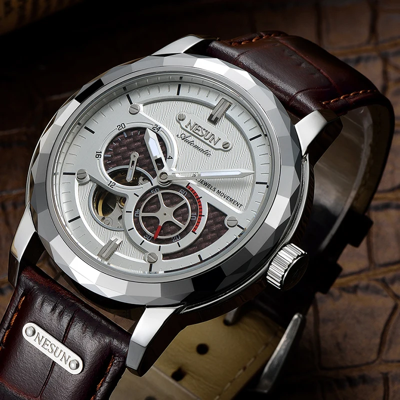 NESUN мужские креативные automatic Tourbillon механические наручные часы водонепроницаемые