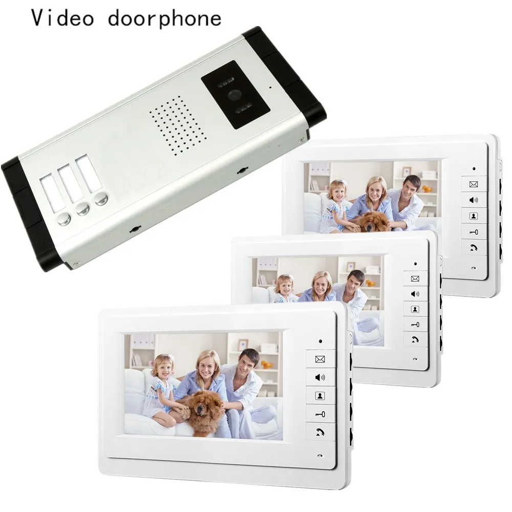 7inch video door phone intercom system for apartment TFT LCD screen 3 flat indoor monitors with night vision cmos outdoor camera 7inch video door phone intercom system for apartment TFT LCD screen 3 flat indoor monitors with night vision cmos outdoor camera