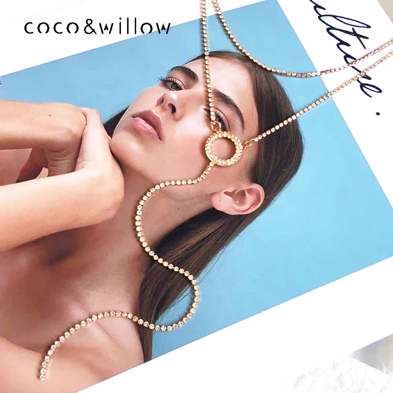 

coco&willow 2 Layered Crystal Long Pendant Necklace For Women 2 Colors Fashion Diamonte Short Chain Necklace Statement Choker
