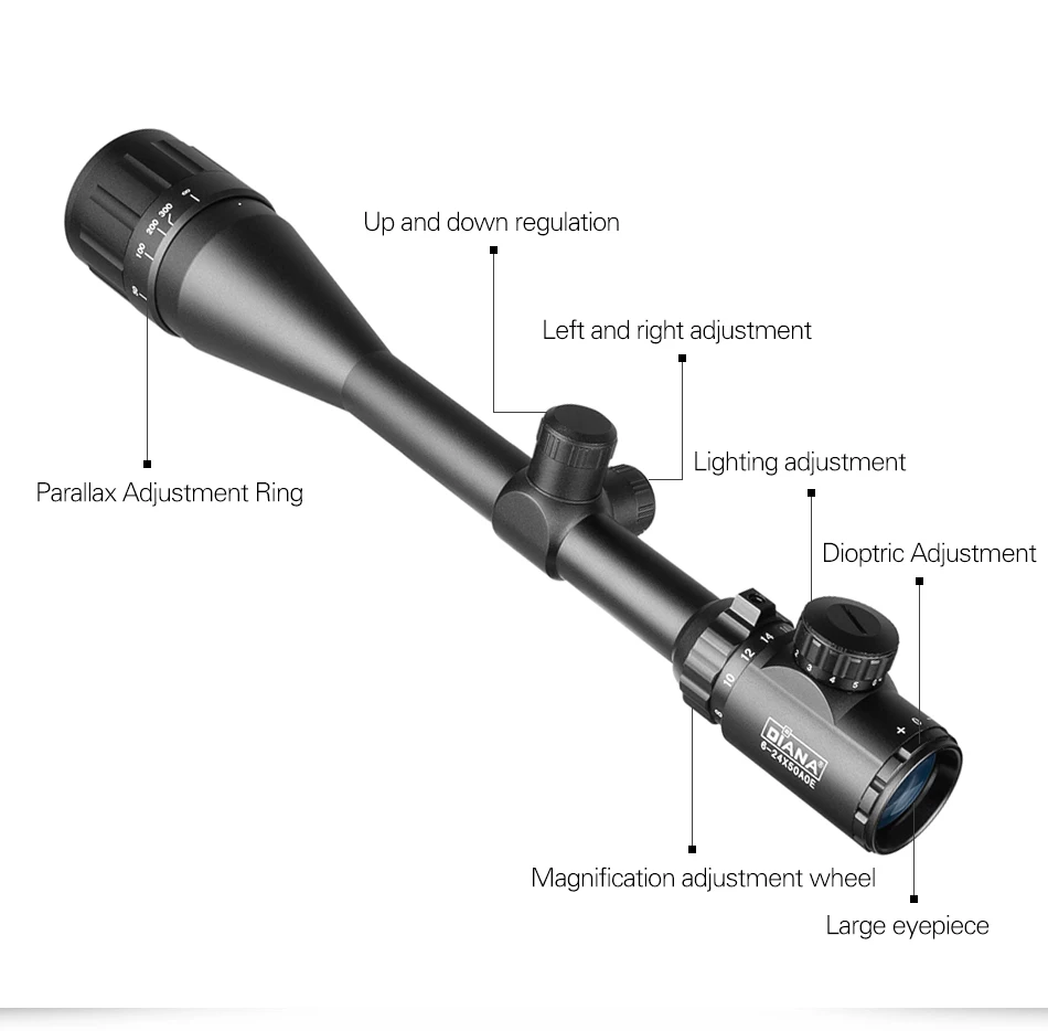 DIANA 6-24x50 AOE тактический прицел красный зеленый с подсветкой Прицел снайперской винтовки оптический прицел охотничьи прицелы