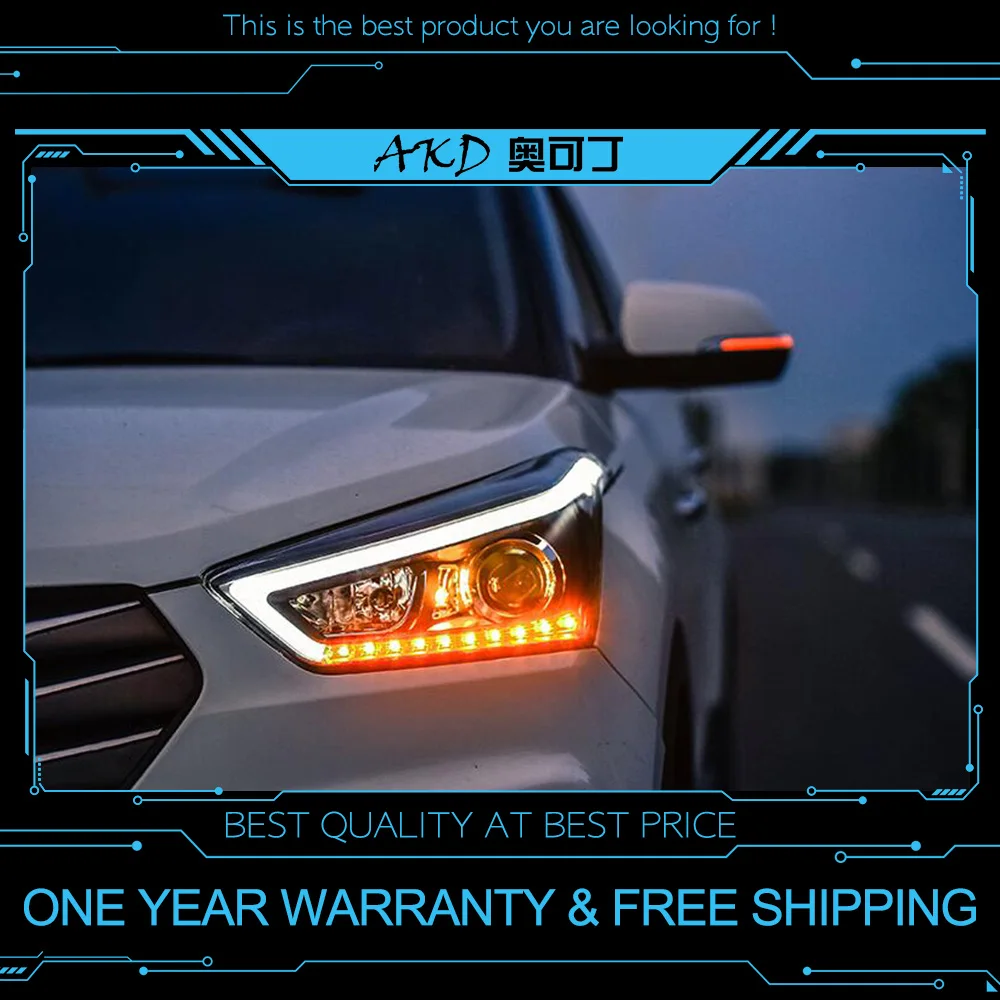 

AKD tuning cars Headlight For Hyundai ix25 Creta 2015 Headlights LED DRL Running lights Bi-Xenon Beam Fog lights angel eyes Auto