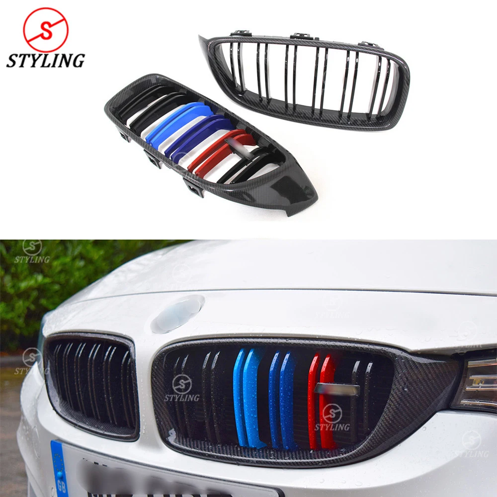 

For BMW F32 M3 F80 Front Grille F33 F36 M4 F82 F83 Carbon & Plastic front grille Gloss Black& 3 Color Front Bumper lip 2014-2019