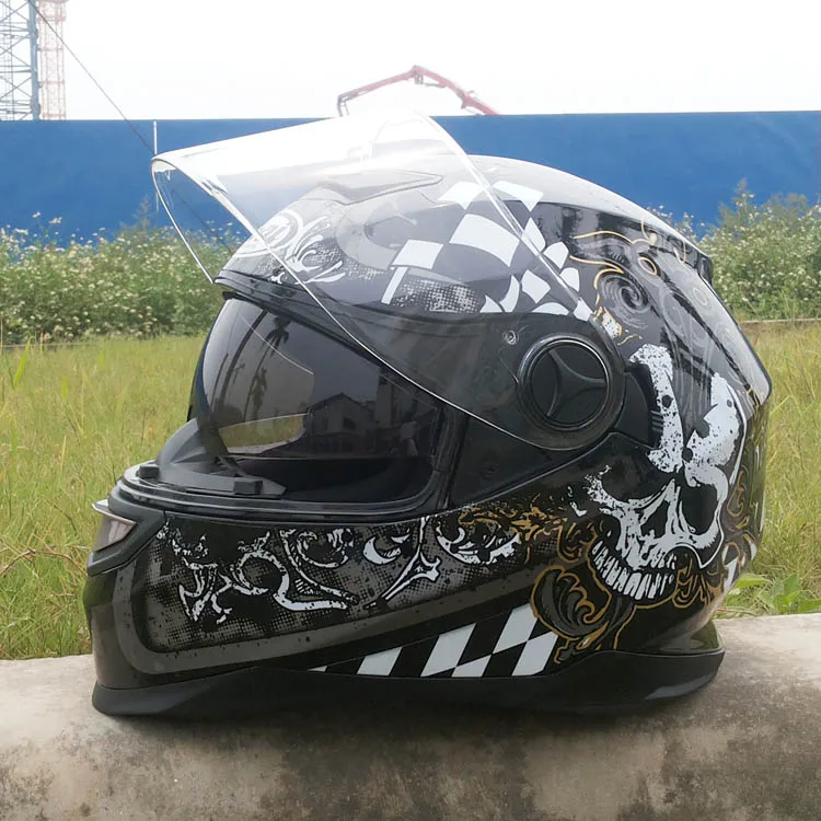 double lenses motorcycle helmet skull automobile race full face winter
