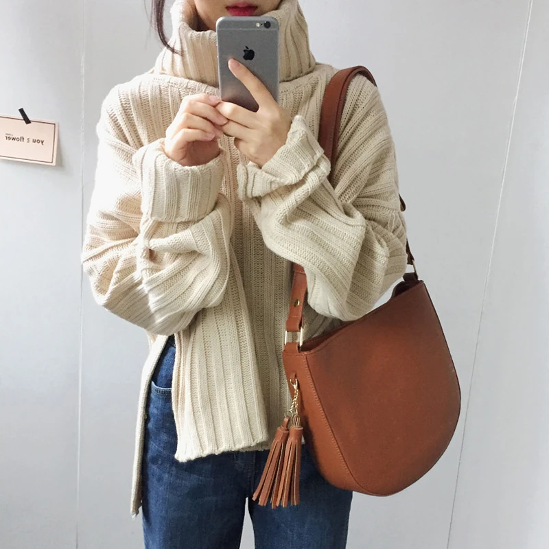 

Winter Women Harajuku Pullovers Sweater 2019 Korean Winter Women's New All-match Loose Pit Large Turtleneck Sweater