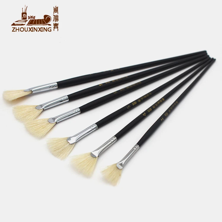 

Zhouxinxing 6pcs/set oil painting brush pig bristles fan shap black wood rod gouache painting brush Drawing art supplies