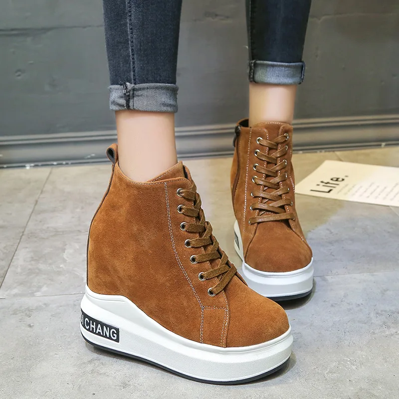 

SWYIVY Womens Sneakers Shoes Platform 2018 Autumn High Top Casual Shoes Female Suede Comfortable Wedge Canvas Shoes Sneakers