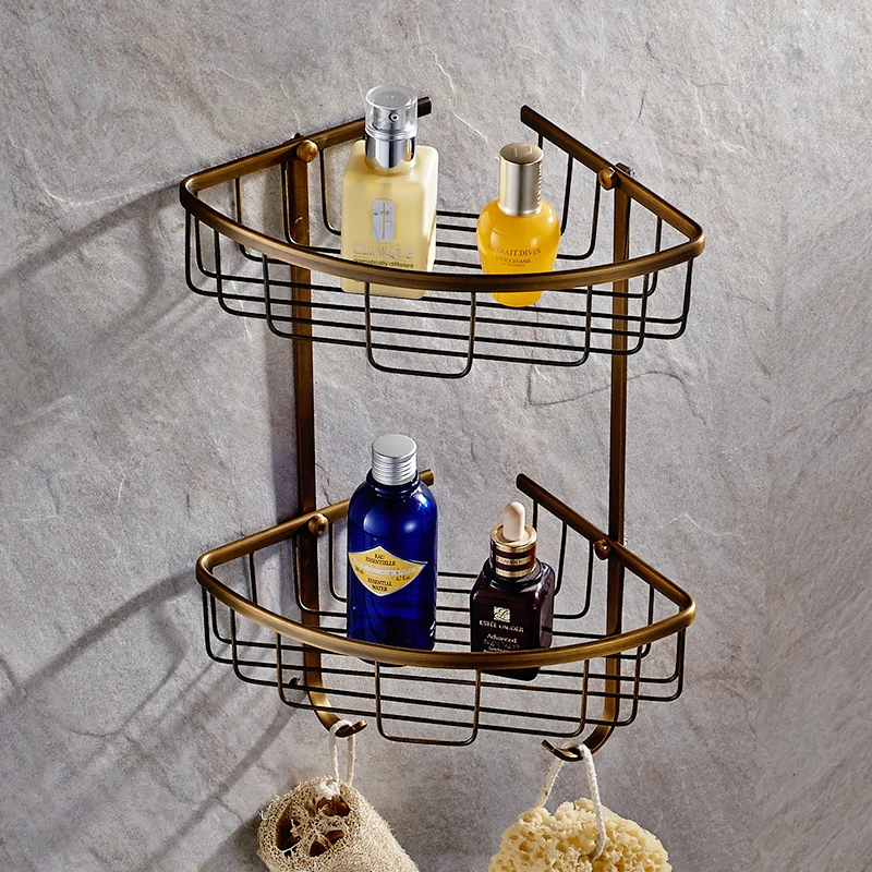 Antique Bathroom Toilet Corner Copper Basket Rack Double Frame Tripod