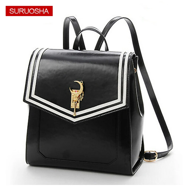 

Cosplay Backpack Elegant Quality Leather Backpack Flap Turn Lock Back Pack New Arrival 2019