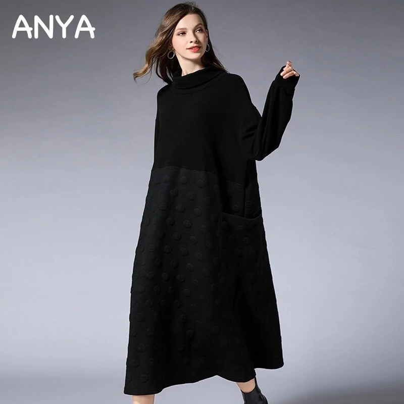 

2018 Maternity Christmas Dresses Winter Pregnancy Clothes Plus Size Long Sleeve Maxi Shoulder Evening Dress Pockets Dot Black