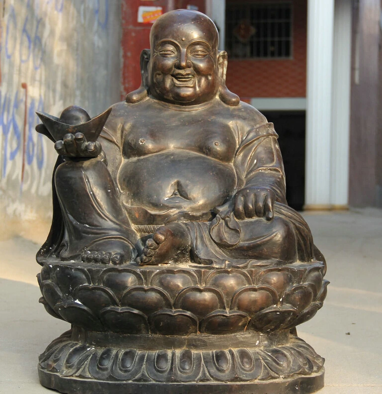

USPS to USA S2232 34" Larger Chinese Buddhism Bronze Wealth Happy Laugh Maitreya Buddha Statue (B0328)