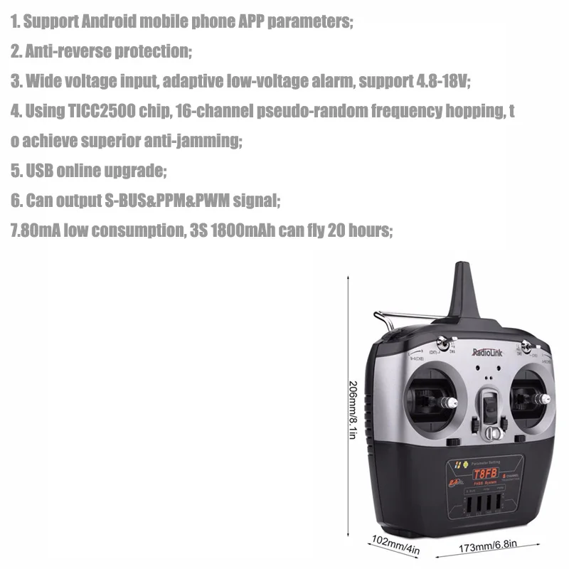 RadioLink T8FB 2,4 GHz 8ch передатчик R8ef приемник дистанционный Rontrol TX& RX для радиоуправляемого вертолета радиоуправляемые дроны летательный аппарат Квадрокоптер