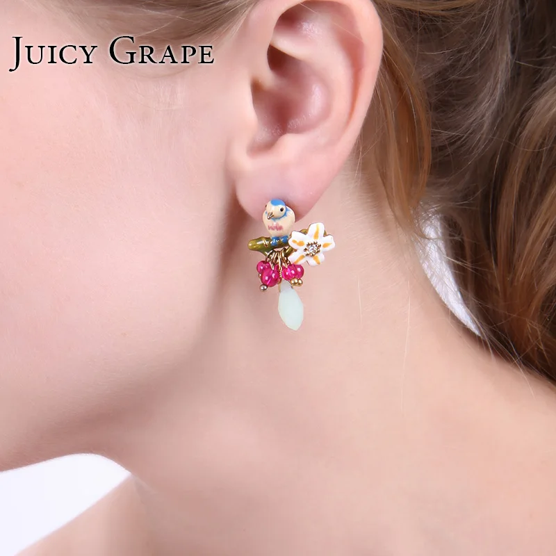Серьги для женщин синие синицы птица букле D Oreille милые ювелирные изделия
