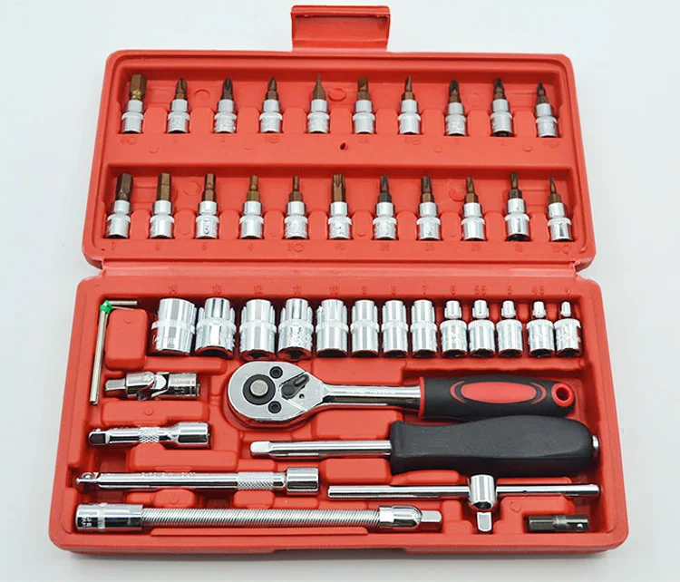 

Free shipping stainless steel 46 combined 1 Torx screwdriver set ratchet wrench socket wrench universal head Automotive Tool Kit