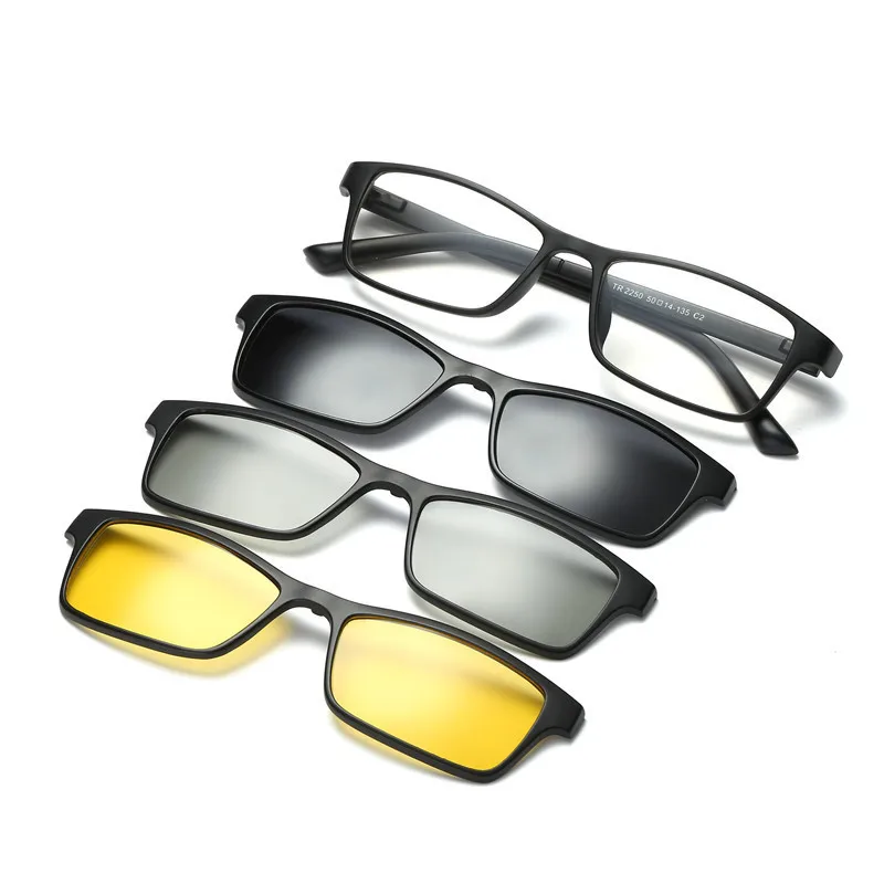 Поляризационные 3D очки ночного видения набор с 3 шт. магнитными зажимами TR мужские очки на застежке магнит повседневные оптические очки для близорукости