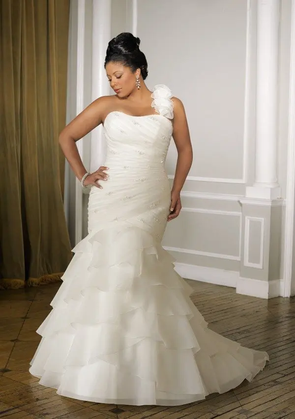 Top Online Mermaid One Shoulder Beading/Pleat Lace Up Organza Plus Size Wedding Dress | Свадьбы и торжества