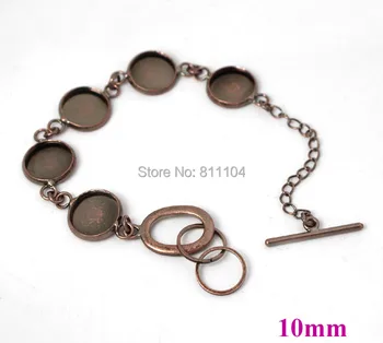 

Blank Bracelet Settings Antique Copper Plated w/ Inner 10mm Round Bezel Cabochon Bases Link Chain cuff Bracelet Findings