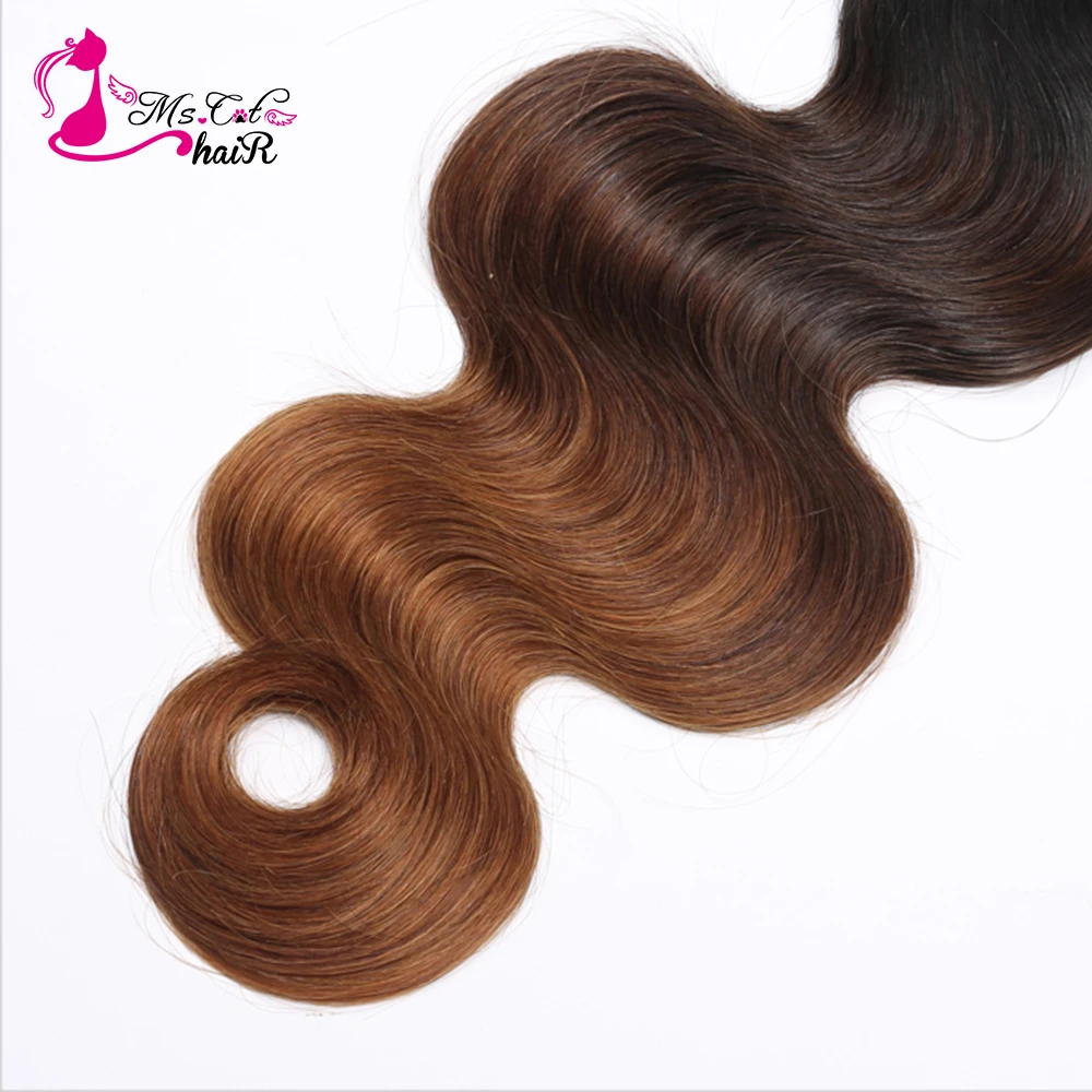 Ms Cat Hair Ombre Бразильские волосы Объемная волна 4 пучка 1B / 4/30 Ombre Пучки человеческих волос Плетение Браун Расширения Реми 10-26 дюймов