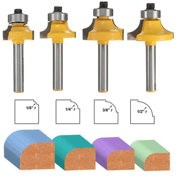 

1/4pcs 1/4" Shank Woodworking Milling Cutter Carbide Round Over Edging Router Bit Mayitr 1/8" 1/4" 1/2" 3/8" Radius