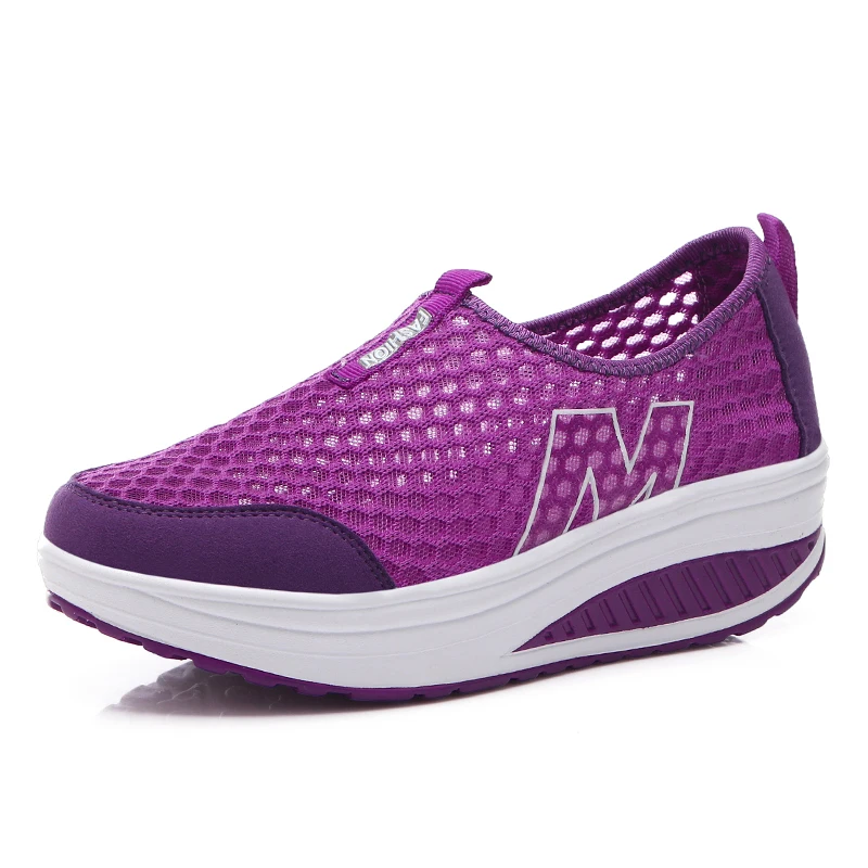 

womens fashion large size breathable lycra mesh summer rocking shoes slip-on platform wedge shoe girls walking sneakers hollow