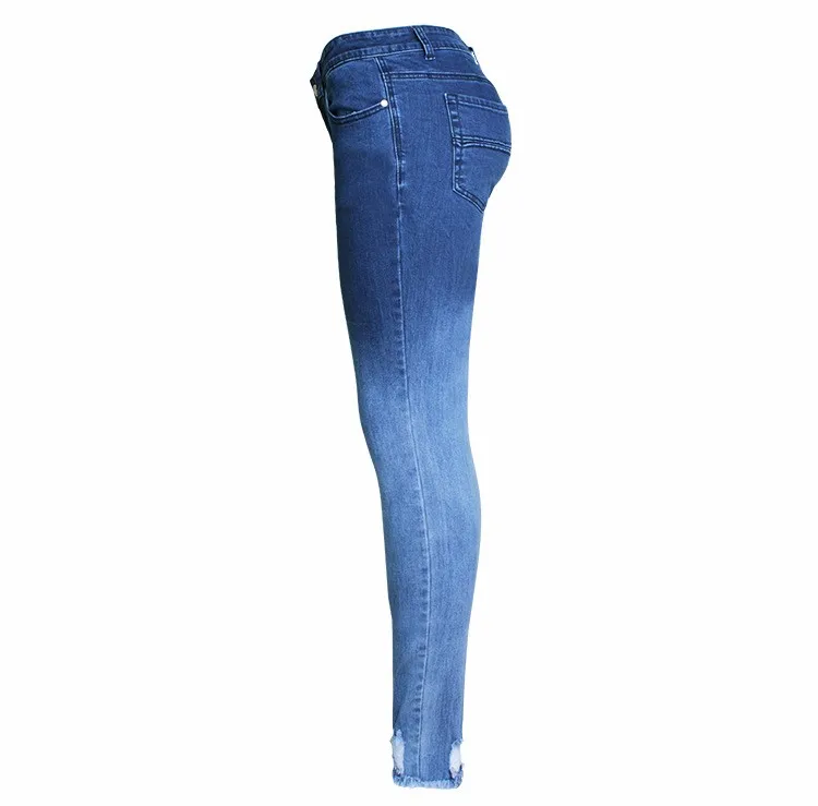 Женские джинсы с высокой талией, новые осенние джинсы с эффектом потертости, рваные модные растягивающиеся потертые синие джинсы с высокой талией, обтягивающие длинные джинсы-карандаш