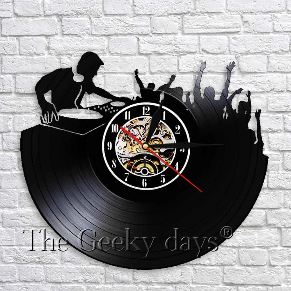 1Piece DJ Wall Clock Music Vinyl Record Clock Wall Art Decor For Night