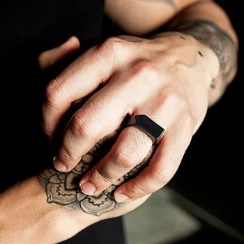 

Vitality Ring in Black Stainless Steel Flat Top Ring for Men Male Jewelry Anel Aneis Masculinos Anillos