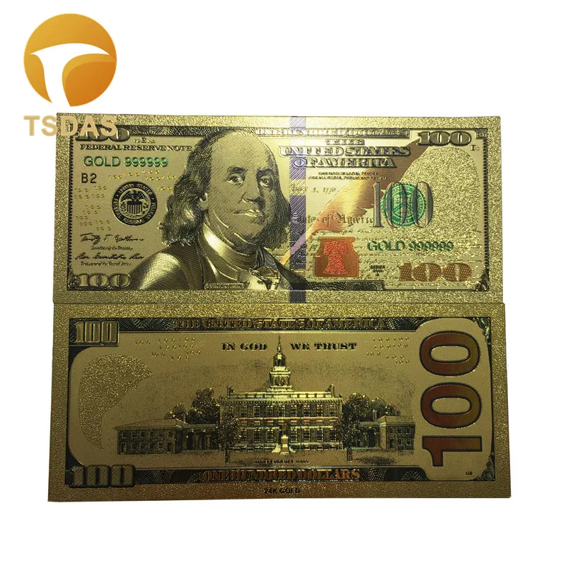 

10Pcs/Lot Colorful USA Banknotes 100 Dollar Bills Bank Note in 24K Gold Plated Fake Currency Money For Gifts Free Shipping