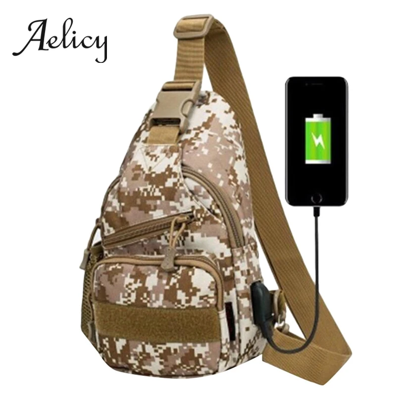 

Aelicy Men's Military Camouflage Crossbody Bag Slant Back Bag Male Travel Outdoor Usb Chest Pack Multifunction Diagonal Package
