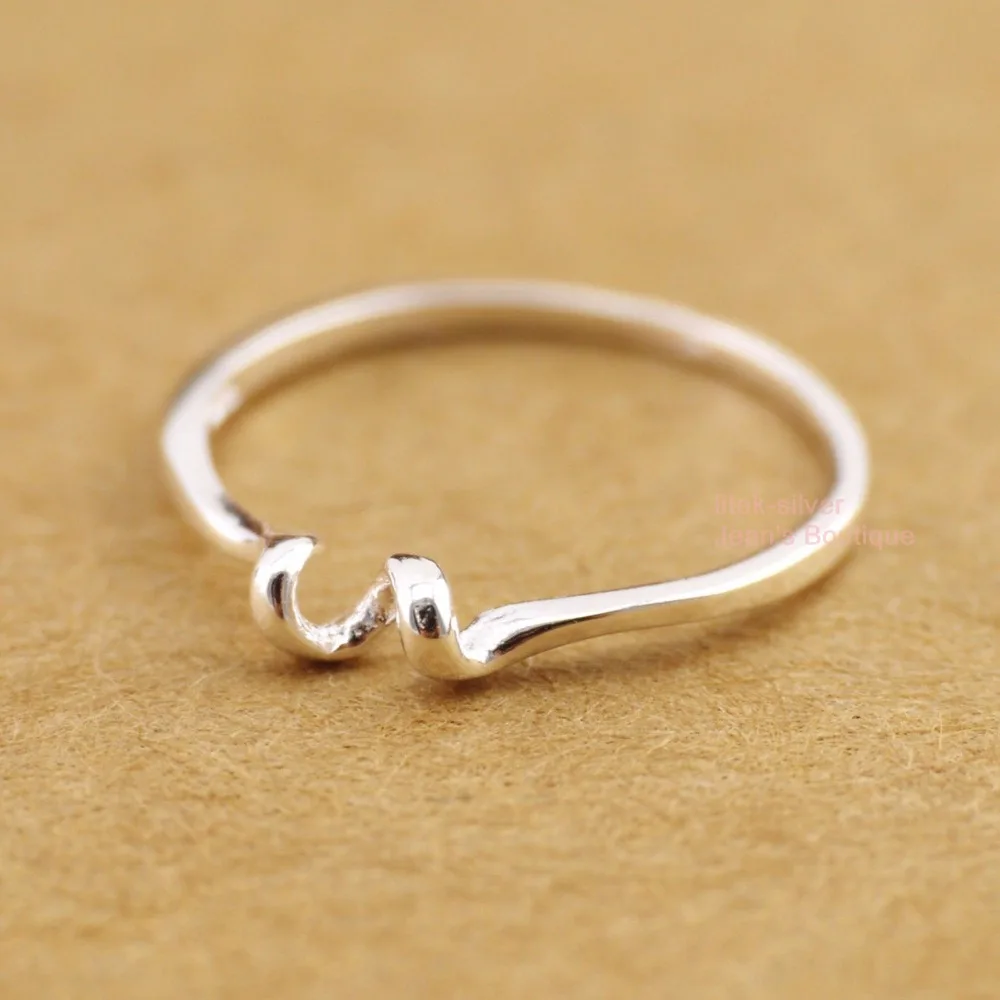

925 Solid Sterling Silver Twisted Simple Line Knuckle Midi Mid Finger Pinkie Ring A3135