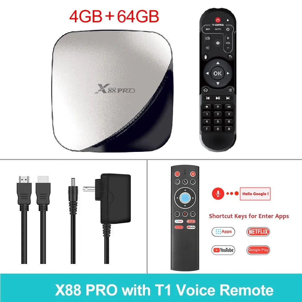 4 ГБ 128 ГБ X88 Pro Smart tv BOX Android 9,0 Rockchip RK3318 четырехъядерный wifi проигрыватель Google X88Pro 4 ГБ 32 ГБ телеприставка 2 Гб 16 Гб - Цвет: 4GB64GB T1 Voice RC