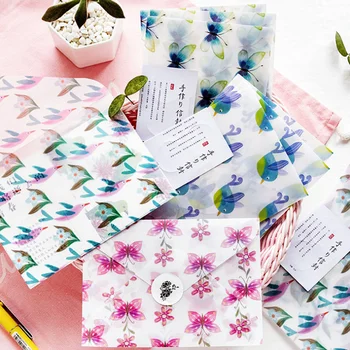 

3 Pcs/pack Cute Flower Plant Butterfly Sulfuric Acid Paper Envelope Translucent Envelope for Planner Organizer Stationery Gifts