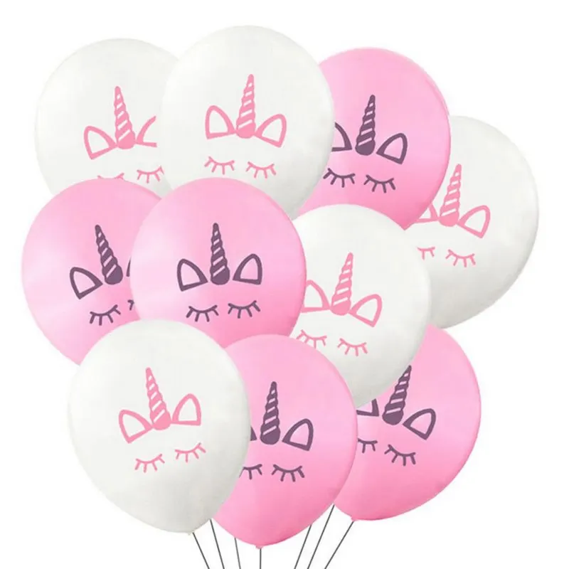 10pcs Pink White Balloons Colourful Unicorn Latex Ballon Birthday Party Supplies