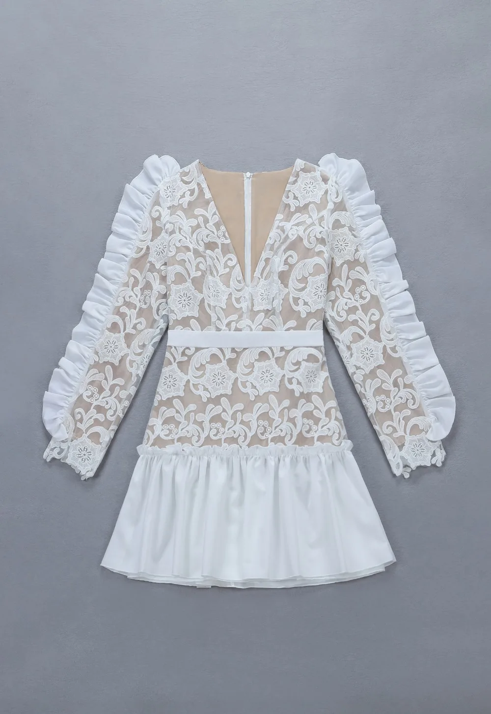 Europe Runway Designer Dress 2019 Women's High Quality Long Sleeve Sexy Deep V-neck Floral Printed Chiffon Mini Dress  (10)