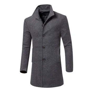

Men Jacket Warm Winter Autumn Trench Long Outwear Button slim long Turn-down collar Overcoat #0911