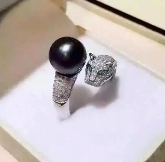 

Wholesale price 16new ^Leopard Rings 10mm Seawater Black shell Pearl Pearl Ring