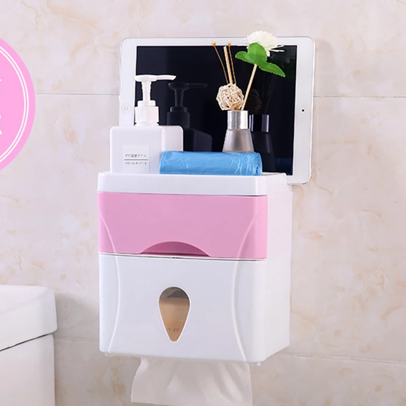 Kaufen Bad Wasserdicht Tissue Box Kunststoff Bad Wc Papier Halter Wand Montiert Papier Lagerung Box Doppel Schicht Dispenser