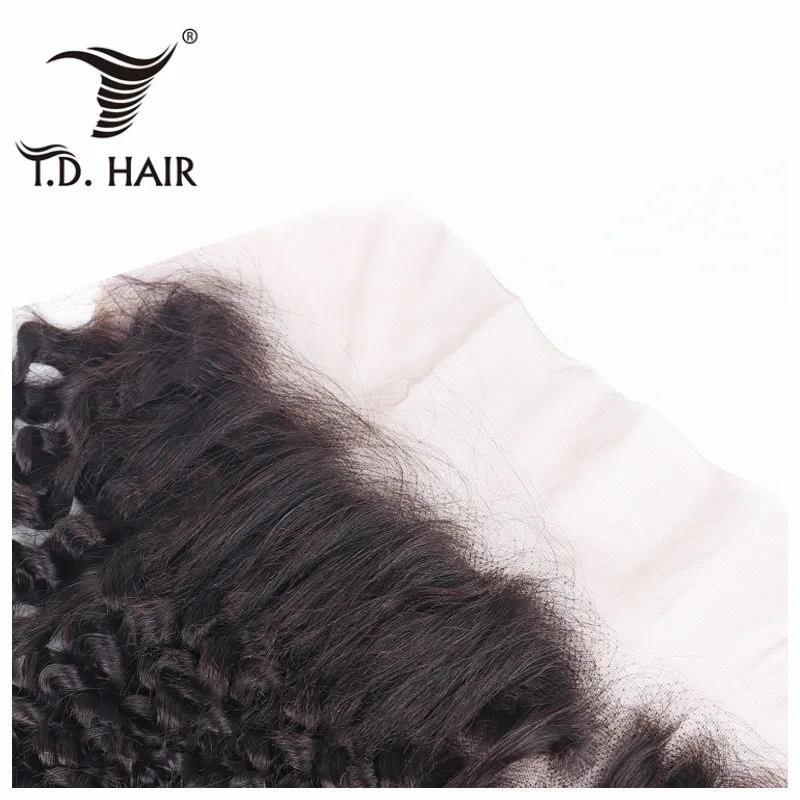 Tdhair перуанские человеческие волосы кудрявые вьющиеся 13x4 кружева Фронтальная с Детские волосы швейцарское кружево натуральный цвет 8-20 дюймов