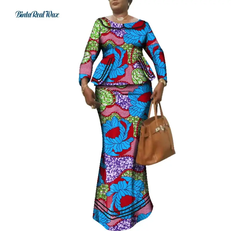 Bazin Riche Африканский Женский комплект из топа и юбки Африканский Воск Принт 2 шт. Юбки наборы традиционная африканская одежда WY1641 - Цвет: 4