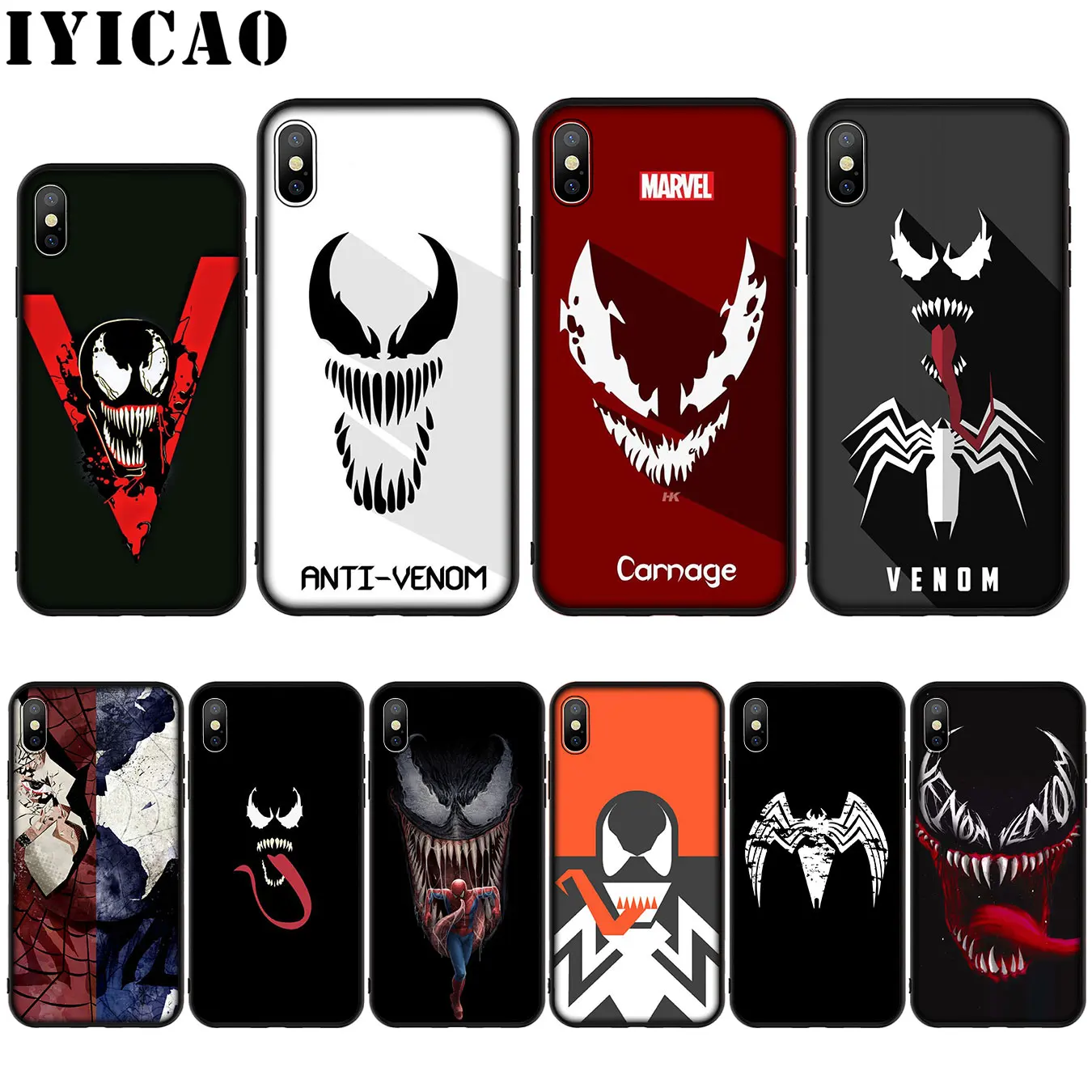 Силиконовый мягкий чехол IYICAO Venom Marvel Villain для iPhone XR X XS Max 8 7 6 S Plus 5 5S SE |