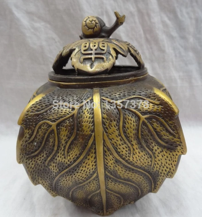

shitou 00935 Chinese Bronze Buddhism Leaf Leaves Snail Statue Old HanZi Incense Burner Censer discount 30% (C0324)