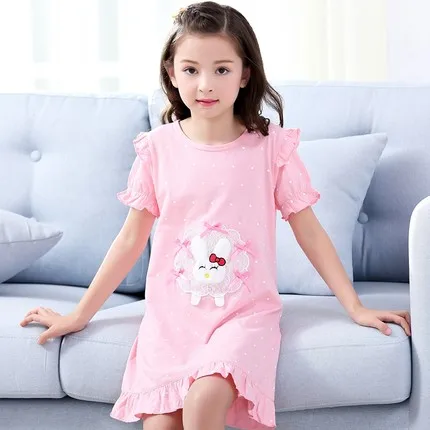 Девочки ночные рубашки pijama infantil детские пижамы для девочек кружевная ночная рубашка с круглым вырезом для девочек-подростков, летний халат, одежда для сна - Цвет: Небесно-голубой