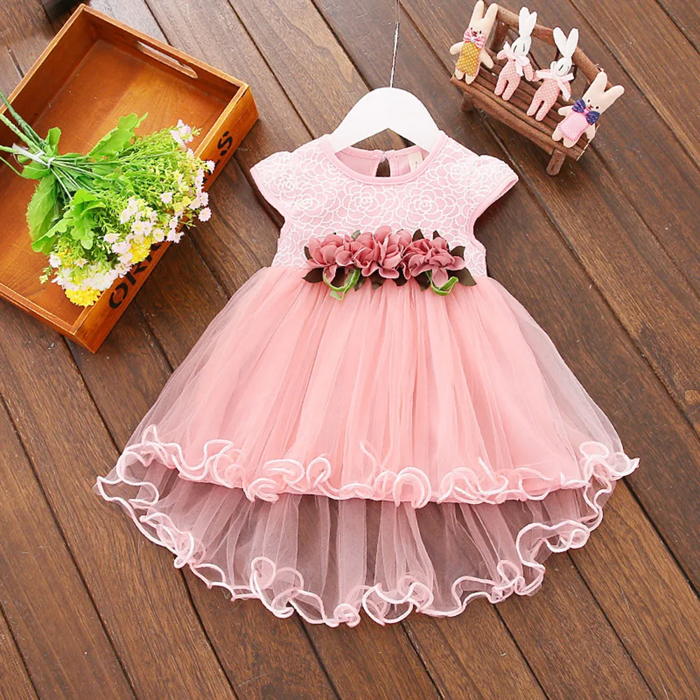 Цветок Детские платья для новорожденных летний Симпатичная одежда для маленьких девочек из сетчатого материала для малышей; одежда принцессы Платье для первого дня рождения