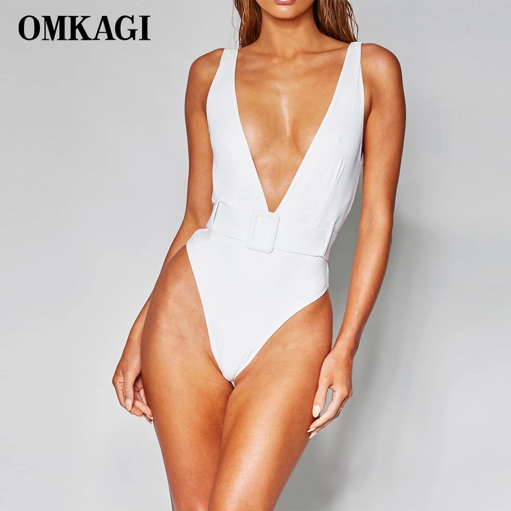 Брендовый Цельный купальник OMKAGI с поясом женский купальный костюм бикини боди
