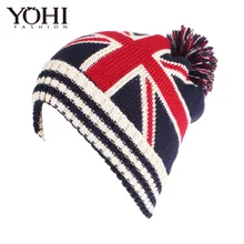 Новая осенне-зимняя меховая шапка американский флаг Великобритании вязаные шерстяные шапки Уличная Повседневная Шапка Лыжная теплая шапка зимняя шапка с помпоном