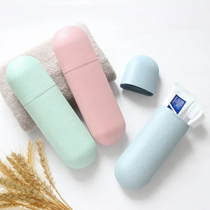 

1Pcs Toothbrush Holder Toothbrush Box Bathroom Accessories Toothpaste Storage Case Camping Hiking Organizer Portable Wheat Straw