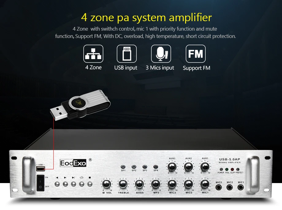 Oupushi качественная мощность 400 Вт, 500 Вт, 650 Вт MP3 Усилитель 70/100 в общий адрес FM USB усилитель для магазина рождественской музыки