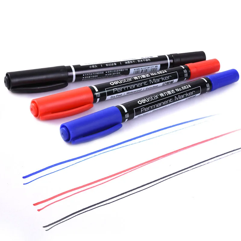 Twin Tip Permanent Markers, Fine Point,( Black, Blue, Red) Ink, 0.5mm-1mm Highlighter Stationery Office Supplies 1pcs