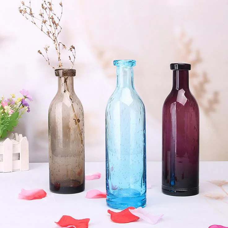 Zakka Nordic Style Blue Bubble Glass Vases Hand Blown Flower Vases