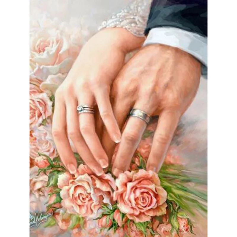 

Wedding Ring Rose Diy Full Square Diamond Cross Stitch Kit 5d Mosaic Couple Embroidery Diamond Painting